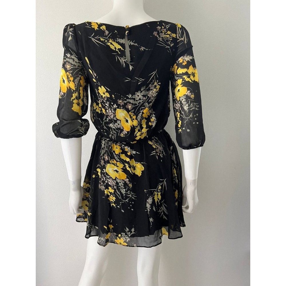 Womens Lucca Couture Black Yellow Flower Sz S Boho Chic 3/4 Sleeve Flowy Dress S - Picture 3 of 6